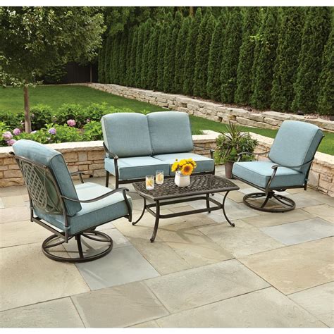 The seating frames and tables are all made of solid eucalyptus wood. . Hampton bay patio cushions